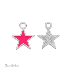 Подвеска с эмалью "Звездочка", родий, розовый неон, 1 шт. (#SV1701-Pendant-47R)
