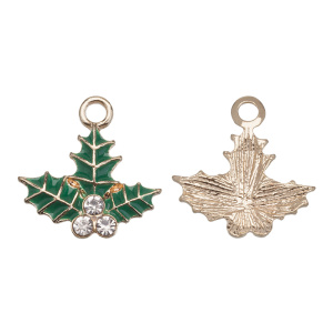 Подвеска с эмалью "Падуб", фианиты, золотистый, 1 шт. (#CN-PN-240)