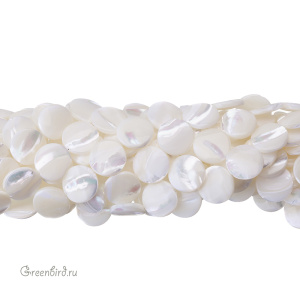 Бусина "Круг" 15 мм, белый перламутр, 1 шт. (#SVA-PRL-021)