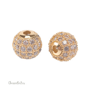 Бусина "Шар" с фианитами, золото, 1 шт. (#SVABM-02G)