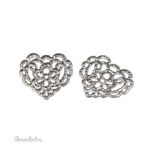 Коннектор-филигрань "Сердце", матовый родий, 1 шт. (#9C881), Корея