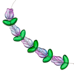 Бусины стеклянные "Цветы", фиолетовый, уп. 5 пар (#SVA-BEAD-62)