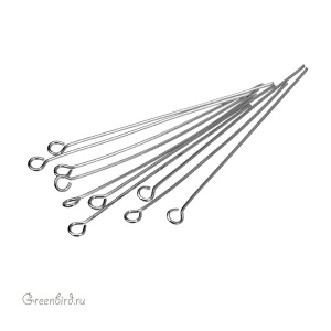 Пины с колечком 50 мм, родий, 10 шт. (#P01R)