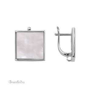 Швензы с английским замком "Квадрат", перламутр, родий, пара (#SV1701-3057R)