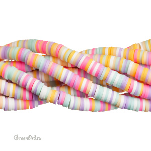 Каучуковые бусины "Диски", микс - пастельный, нить (#SVA-RUB-mix01)