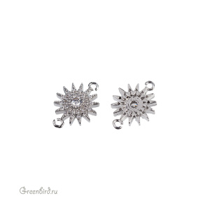 Коннектор-звездочка с фианитами, родий, 1 шт. (9H572), Корея