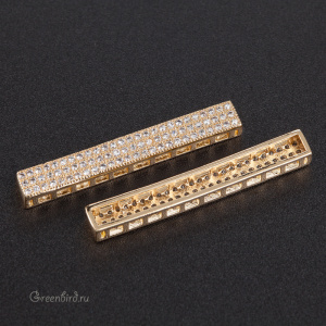 Коннектор для шнуров с фианитами "Планка" 38 мм, золото, 1 шт. (#SVA-FIAN-1166G)