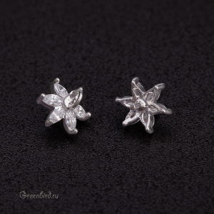 Подвеска-шапочка для вклеивания с фианитами "Цветок", родий, 1 шт. (#SVA-FIAN-844R)