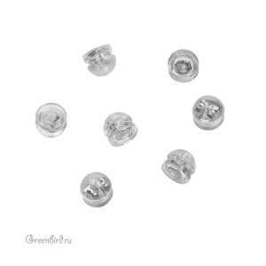 Заглушки для серег, пуссет, силикон / родий, пара (#SV1701-S03R)