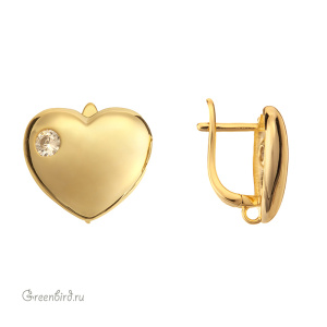 Швензы с английским замком и фианитами "Сердце" зеркальные, золото, пара (#SV1701-2364)