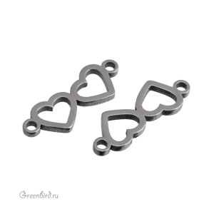 Коннектор плоский "Сердечки", родий, 1 шт. (#SVA-STAMP-05R)