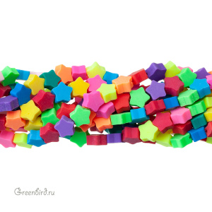 Каучуковые фигурные бусины, разноцветные звездочки, нить (#SVA-RUB-set11)