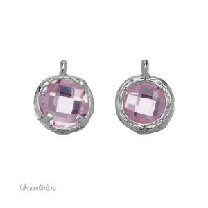 Подвеска круглая с кристаллом, 7,5 мм, родий, Blush Rose (#SVA-FIAN-162R)