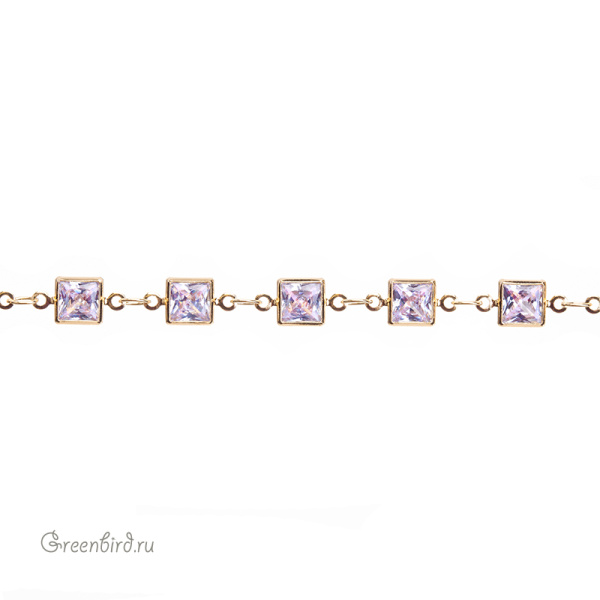 Цепочка с фианитами "Квадрат", золото, 10 см (SVA-Chain-202G)