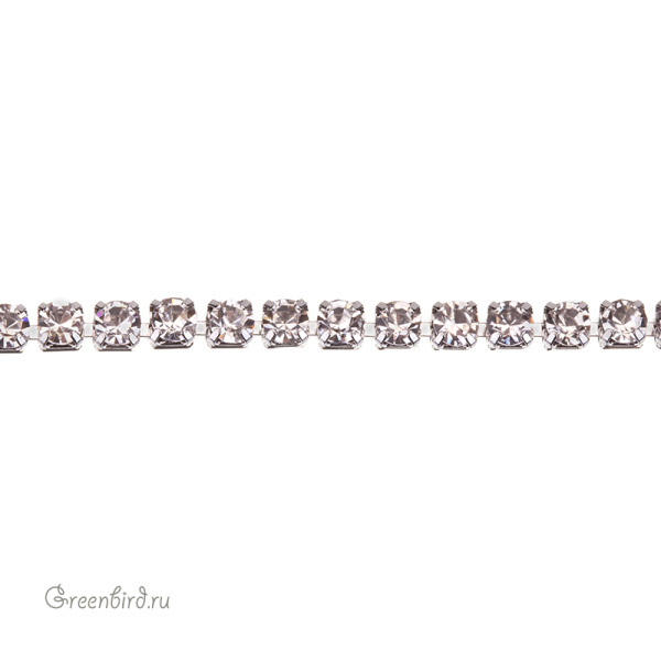 Цепочка со стразами 2 мм, Crystal, родий, 10 см (#RCH-30R)