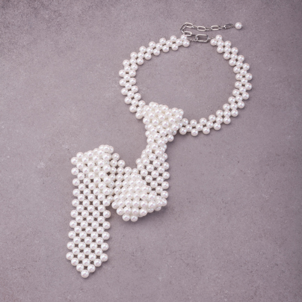 Набор материалов для плетения галстука из жемчуга 8 мм, Iridescent White (#GREENBOX_13_3)