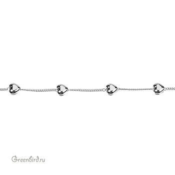 Цепочка декоративная с бусинами "Сердечки", родий, 10 см (SVA-Chain-219R)